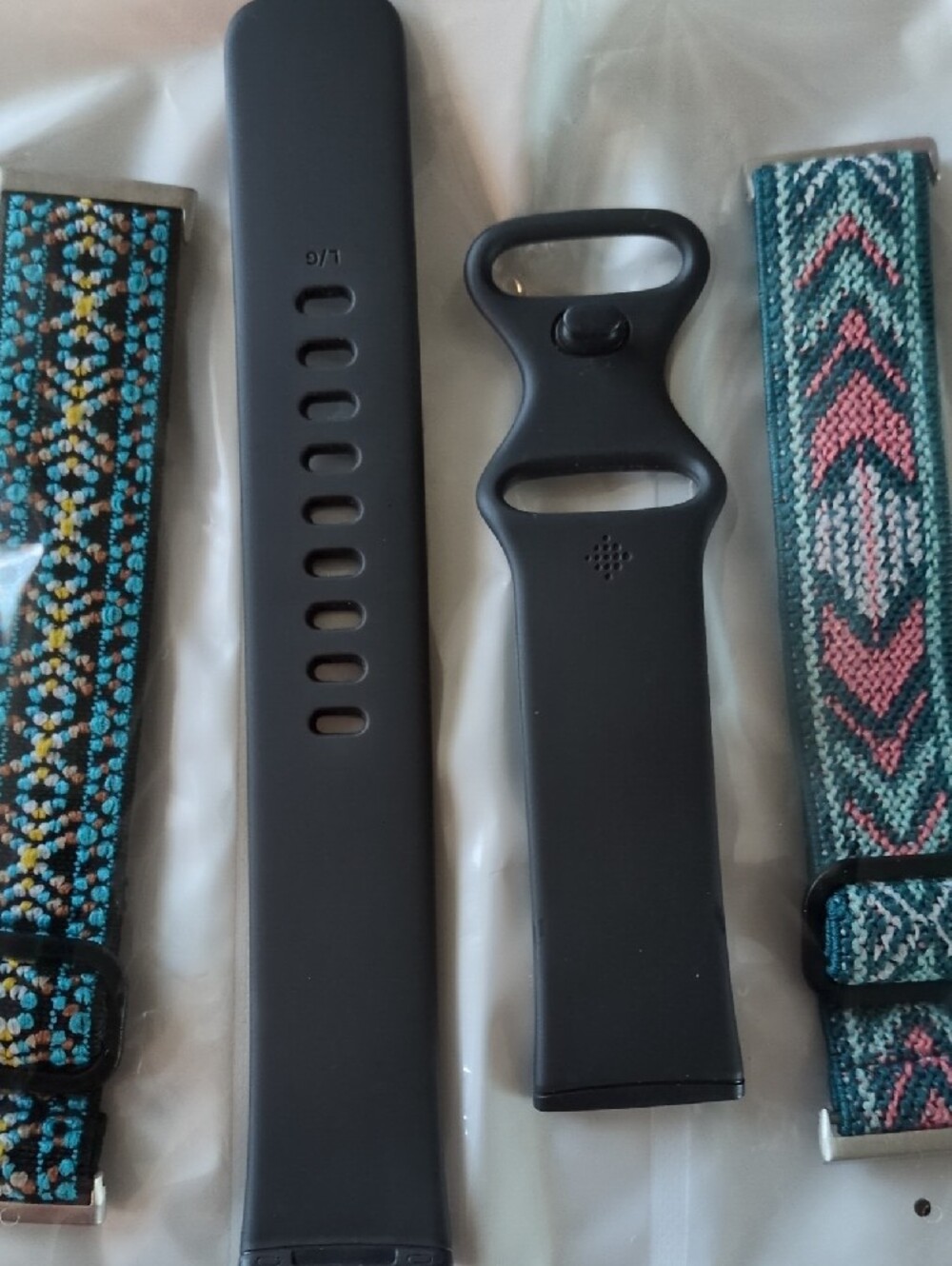 Versa 3 Interchangeable Watch Band Set- Black Silicone & Patterned Woven Straps - Picture 5 of 6